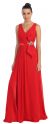 Main image of V-Neck Pleated Bow Accent Long Formal Prom Dress